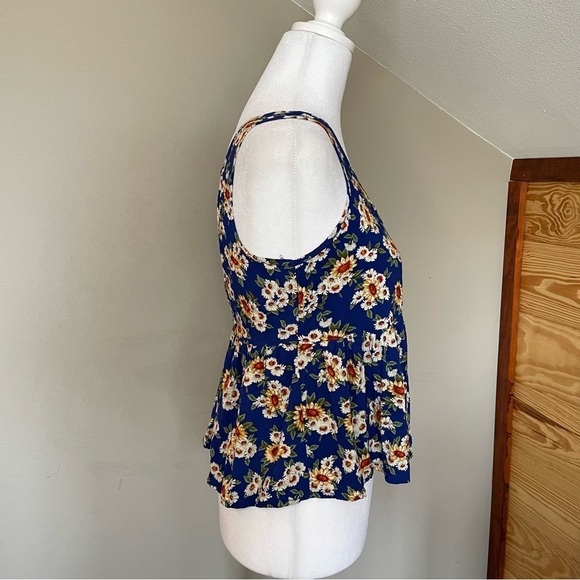 Forever 21 Babydoll Peplum Sleeveless Floral Sunflower Tank Top Small - Picture 2 of 9